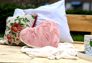 Handmade Faux Fur Pink White Heart Shape Throw Pillow