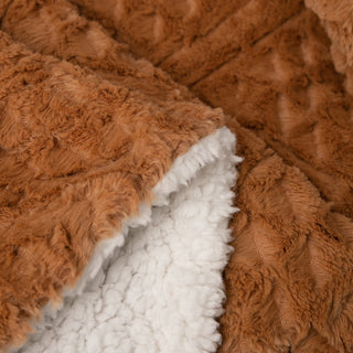 Caramel Brown Faux Fur Throw Blanket Chevron Geometric Embossed