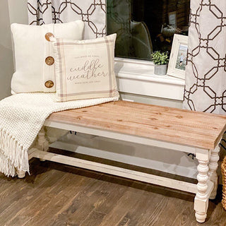 Distressed Spindle Wood Farmhouse Bench