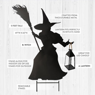 5 Foot Tall Indoor/Outdoor Witch Cutout with Lantern Option | Spooky Season Collection