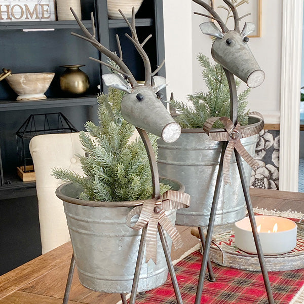 Wrought Iron Deer Basket Holiday Lawn Accents Christmas Pot Holder