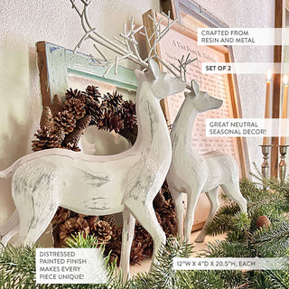 Whitewashed Distressed Finish Reindeer, Set of 2