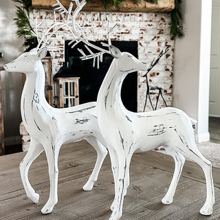 Whitewashed Distressed Finish Reindeer, Set of 2