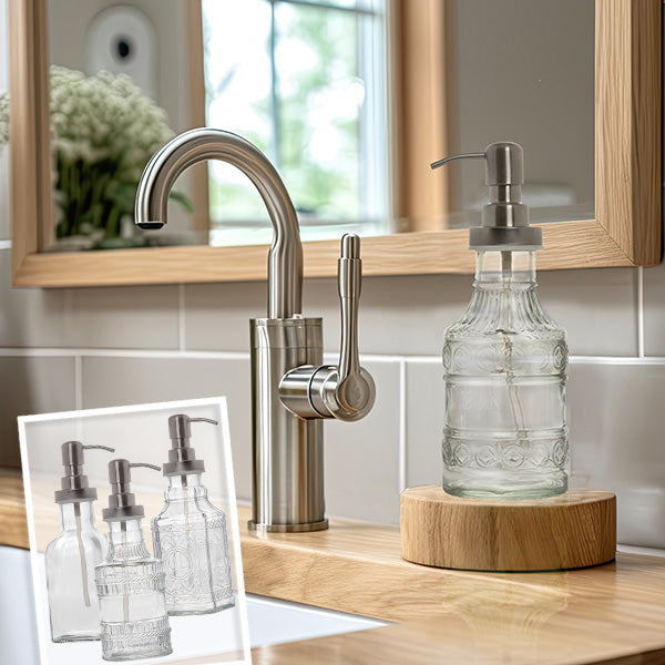 Soap Dispenser Set With Caddy Glass Soap Dispenser With Metal Soap Pump Set  W/ Metal Stand 