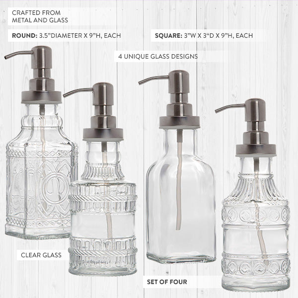 Soap Dispenser Set With Caddy Glass Soap Dispenser With Metal Soap Pump Set  W/ Metal Stand 