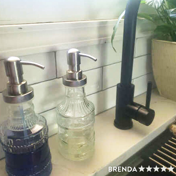 Soap Dispenser Set With Caddy Glass Soap Dispenser With Metal Soap Pump Set  W/ Metal Stand 