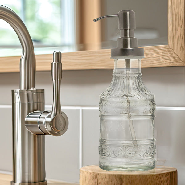 Soap Dispenser Set With Caddy Glass Soap Dispenser With Metal Soap Pump Set  W/ Metal Stand 