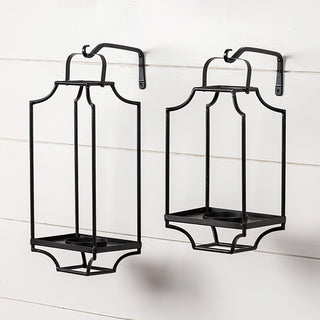 Modern Black Metal Candle Lanterns, Set of 2