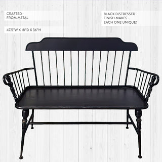 Modern Distressed Metal Black Garden Bench