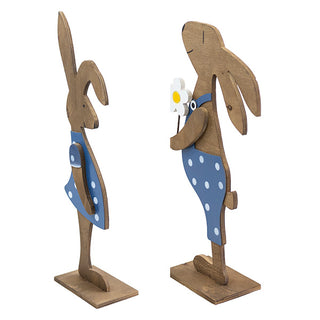 Boy & Girl Bunny Easter Decorations, Set of 2, Blue