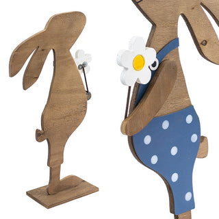 Boy & Girl Bunny Easter Decorations, Set of 2, Blue Close