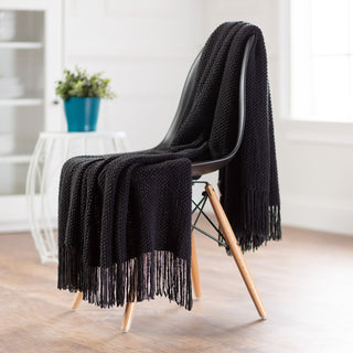 Roundpearl Knit Tassel Throw Blanket