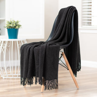 Roundpearl Knit Tassel Throw Blanket