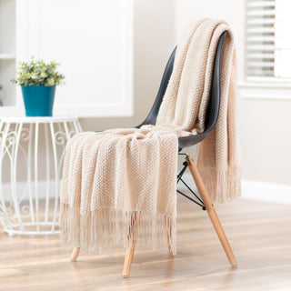 Roundpearl Knit Tassel Throw Blanket