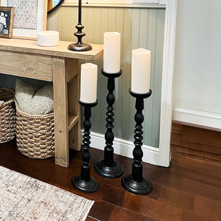 Extra Tall Black Wooden Spindle Candle Holders, Set of 3