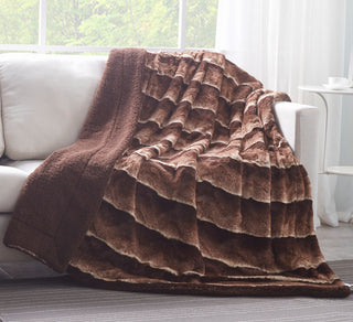 Golden Brown Faux Fur Sherpa Throw Blanket