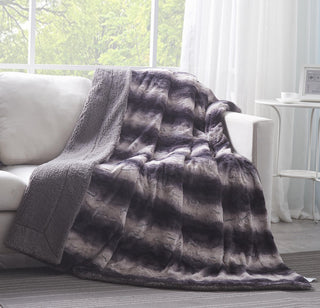 Luxury Black Striped Faux Fur Throw Blanket