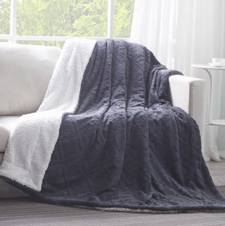 Faux Fur Steel Navy Blue Diamond Trellis Pattern Throw Blanket