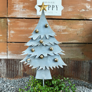 34 Inch Metal Christmas Tree with Decorative Bells Yard Stake