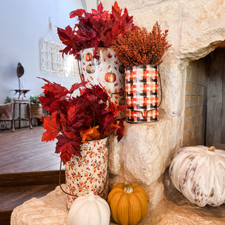 Tall Fall Floral Patterned Metal Buckets, Set of 3