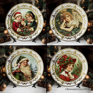 Decor Steals Special - Victorian Elegance Set of 4 Plates with Real Gold Trim, Holiday Christmas Red and Green Tableware Collection for Salad, Dessert, Appetizer, and Side Plates (Copy)