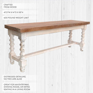 Distressed Spindle Wood Farmhouse Bench