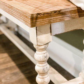 Distressed Spindle Wood Farmhouse Bench