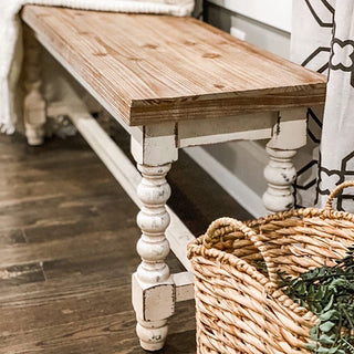 Distressed Spindle Wood Farmhouse Bench