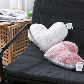 Handmade Faux Fur Pink White Heart Shape Throw Pillow