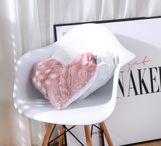 Handmade Faux Fur Pink White Heart Shape Throw Pillow