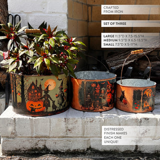 Halloween Metal Buckets, Set of 3