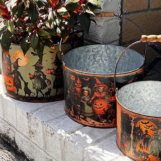 Halloween Metal Buckets, Set of 3