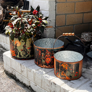 Halloween Metal Buckets, Set of 3