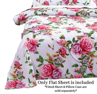 Romantic Roses Lovely Spring Pink Floral Garden Fitted & Flat Bed Sheet Set w/ Pillow Cases