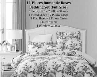 Bed in a Bag Bundle Set - Romantic Roses Lovely Blooming Floral Bedding Set