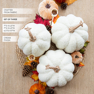 White Boucle Pumpkin Decor, Set of Three