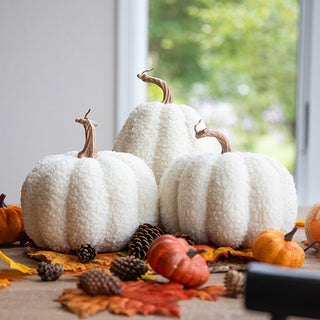 White Boucle Pumpkin Decor, Set of Three