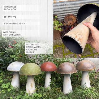 12 Inch Iron Handmade Mushroom Garden Decor, Set of 5