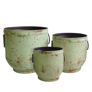 Vintage Green Finished Buckets, Set of 3