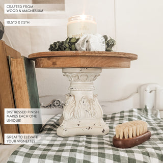 Distressed Wooden Cake Stand with Architectural Base