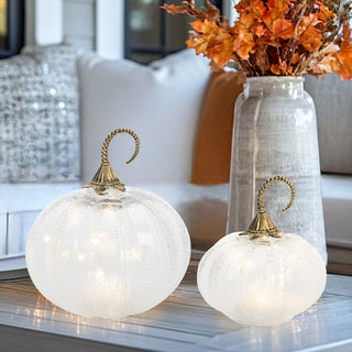 Glass Light Up Pumpkins, Set of 2