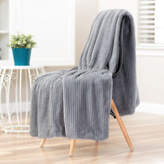 Stripe Textured Faux Fur Throw Blanket