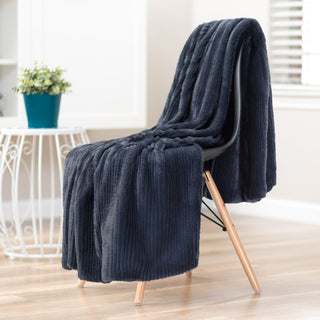 Stripe Textured Faux Fur Throw Blanket