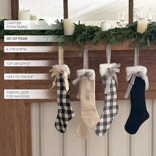 Plaid Christmas Stockings with Bow, Set of 4