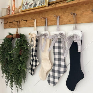 Plaid Christmas Stockings with Bow, Set of 4