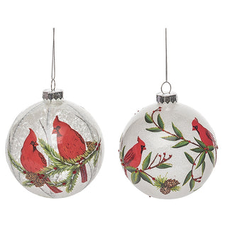 Glass Painted Snow Cardinal Ornaments, Set of 2