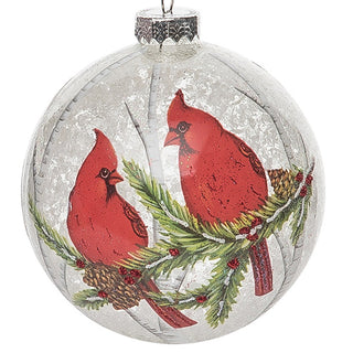 Glass Painted Snow Cardinal Ornaments, Set of 2