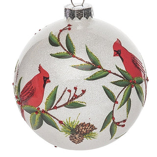 Glass Painted Snow Cardinal Ornaments, Set of 2