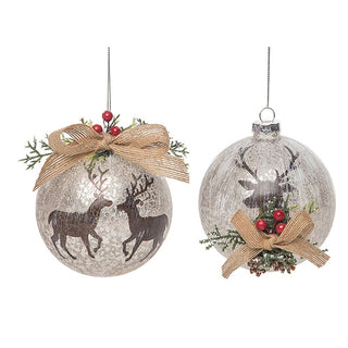 Glass Rustic Reindeer Ornaments, Set of 2