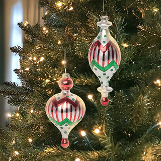 Glass Striped Pattern Ornaments, Set of 2